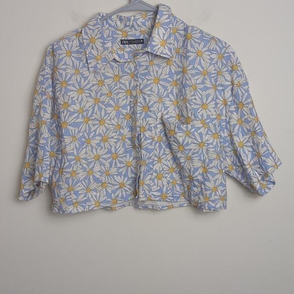 Zara Daisy Flower Novelty Cropped Button Down Top Medium - Picture 2 of 8